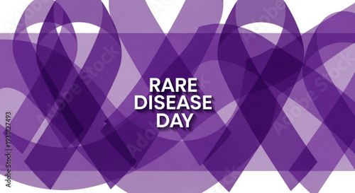 Purple ribbons for rare disease day awareness campaign with text on white background
