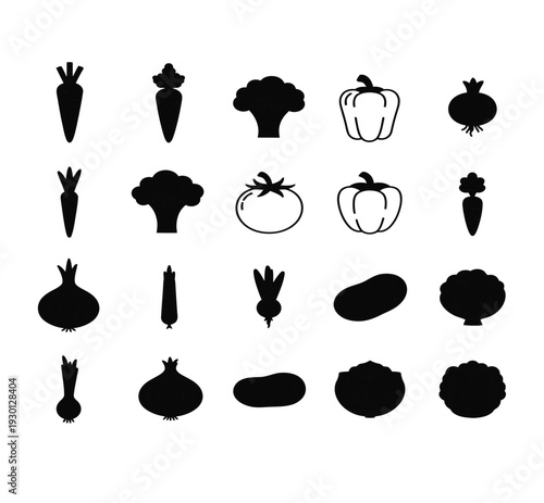 A collection of vegetable silhouettes on a white background