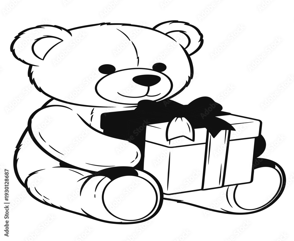 Fototapeta premium A cute teddy bear holding a wrapped gift