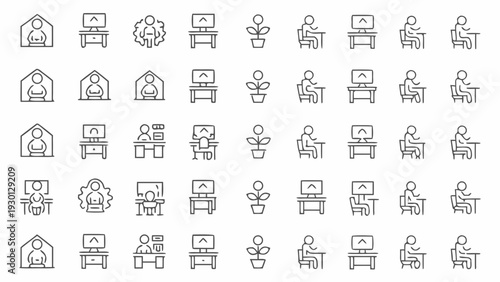 Modern line icons for business and remote work concepts