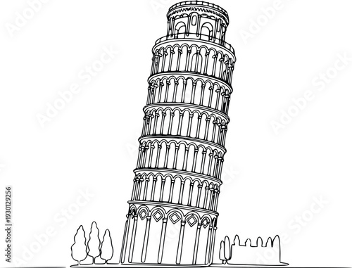 Leaning Tower of Pisa Line Art Vector – Italy Famous Landmark Illustration