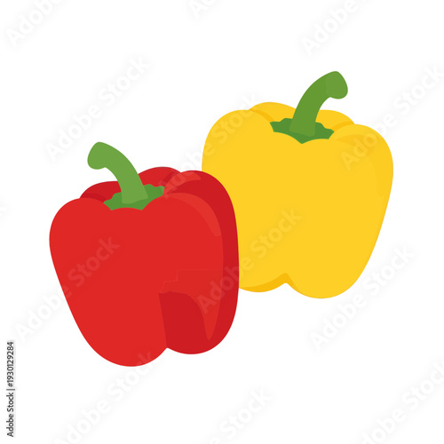 Red and Yellow Bell Pepper Flat Vector Icon for Food App UI