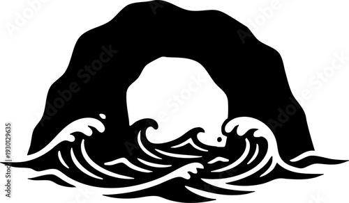 Stylized Sea Arch and Ocean Waves Graphic Illustration