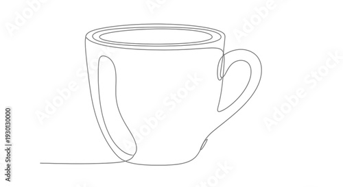Minimalist Single Line Drawing of a Coffee Cup with Handle and Shadow