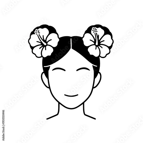 Woman with Hibiscus Flowers in Hairline Icon for App UI