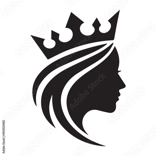Queen face logo Icon Silhouette vector black design on a white background