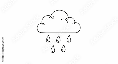 Simple doodle line art cloud with falling raindrops