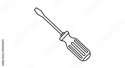 Simple line art drawing of a flathead screwdriver tool