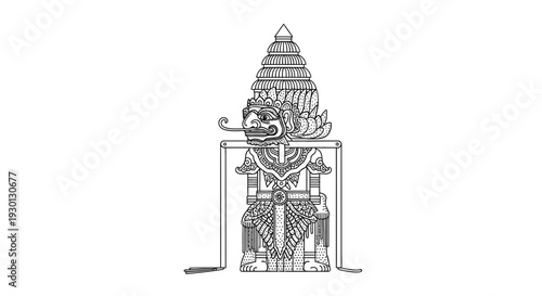 Khmer Giant Guardian Statue, Line Art, Ancient Khmer Art, Cambodia Temple Sculpture