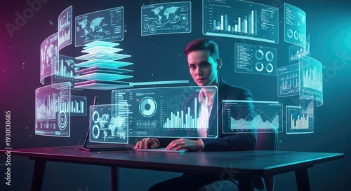 Computer security and network concept with business people using digital devices in modern office environment