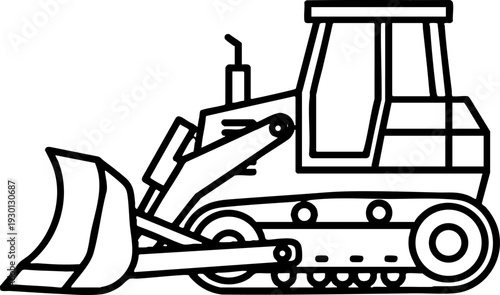 Industrial Bulldozer Heavy Equipment Outline Vector Icon