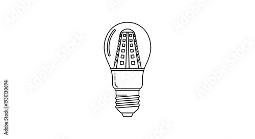 Led Light Bulb Line Art Icon, Energy Saving Technology, Modern Illumination Symbol