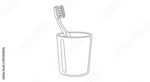 Simple line art toothbrush in a cup for dental hygiene