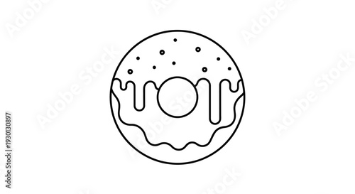 Simple outline drawing of a donut with icing and sprinkles
