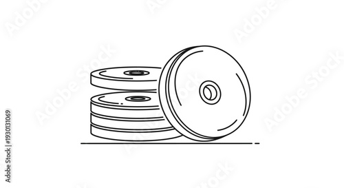 Stack of barbell weight plates line art illustration