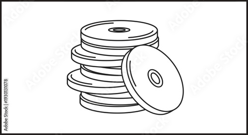 Stack of optical discs with one disc leaning in line art