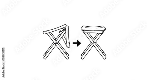Folding stool transformation: from folded to open, simple design, portable furniture