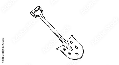 Garden Spade Shovel Tool - Black and White Line Art Illustration