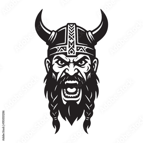 Viking man angry face logo Icon Silhouette vector black design on a white background