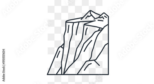 Cliff Edge Icon Vector Illustration - Minimalist Mountain Landscape Outline