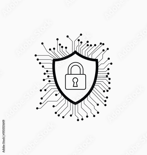 Shield security technology icon with cyber protection concept illustration