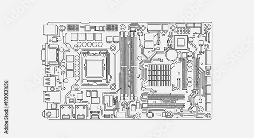 Computer Motherboard Blueprint: Technology, Circuit Board, Electronic Components, Schematic