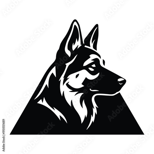 Tableau sur toile German shepherd dog logo inside triangle Icon Silhouette vector black design on