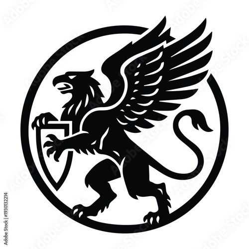 Griffin mythology logo Icon Silhouette vector black design on a white background