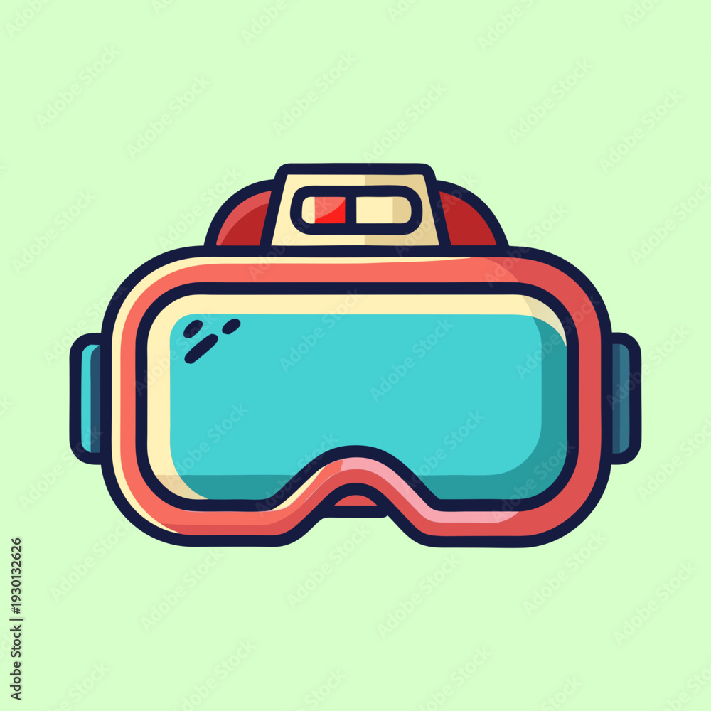 Fototapeta premium Illustration of VR headset with light green background, cartoonish and modern design