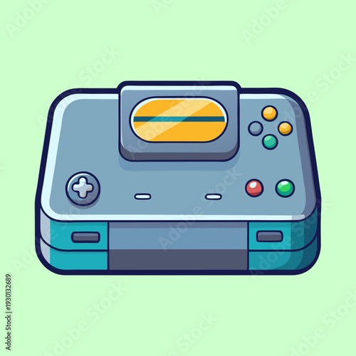 Retro Console Cartoon Illustration with Simple Colors and Bold Black Outlines