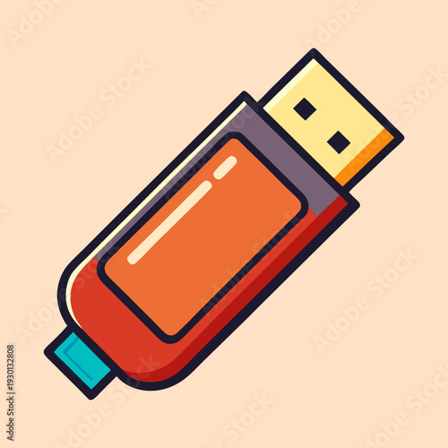 Stylized USB Flash Drive Illustration with Orange, Red, and Teal Elements