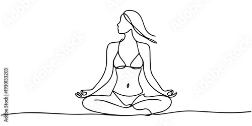 continuous one line drawing Vector illustration of a woman meditating in lotus position