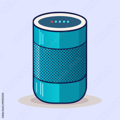 Stylized smart speaker with a perforated grill design and indicator lights