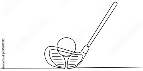 continuous one line drawing Vector golf club and ball icon