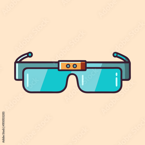 Stylized Augmented Reality Smart Glasses with Blue Lenses on Light Background