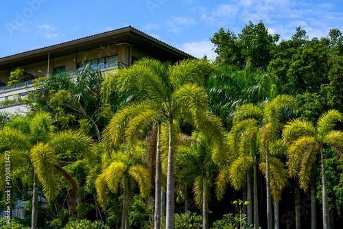 Bilde på lerret Luxurious garden-style hotel building