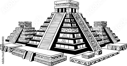 Ancient Mesoamerican Pyramid Temple Structure Illustration