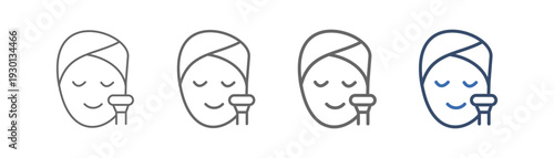 
outline icon set face roller with design of person doing facial treatment