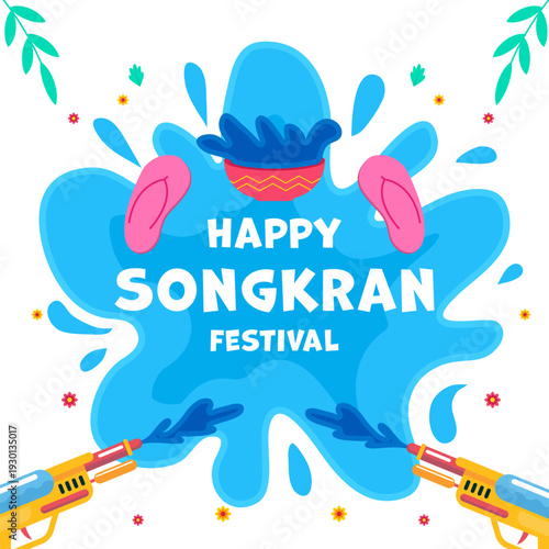 flat style design happy songkran festival illustration