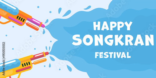happy songkran festival horizontal banner illustration in flat design
