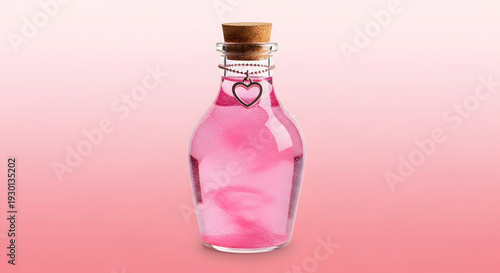 Small glass bottle with cork stopper filled with pink glitter