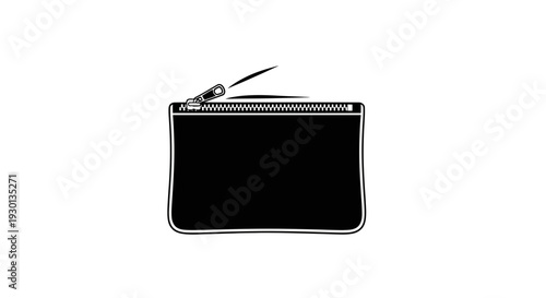 Black cosmetic bag with zipper, minimalist design, isolated on white background