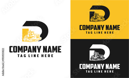 Letter D Tractor Farming Machine Logo Vector