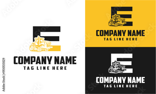 Letter E Tractor Farming Machine Logo Vector
