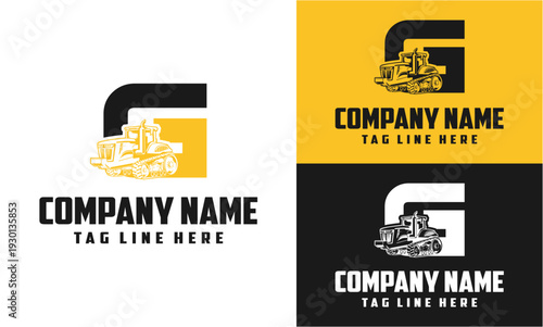 Letter G Tractor Farming Machine Logo Vector
