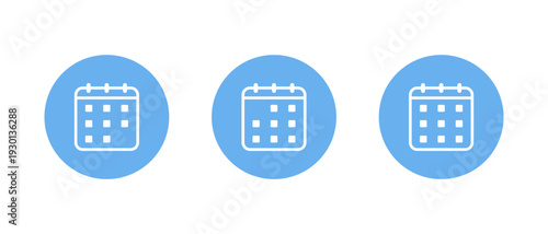 Calendar outline icon in blue circle. Schedule and date symbol. Event element sign