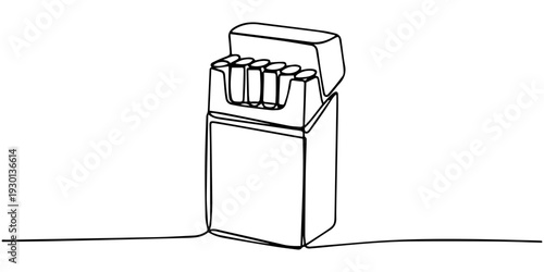 Minimalist Cigarette Pack: A simple, continuous line drawing presents a cigarette pack, the embodiment of a well-known product, its contents subtly revealed within.