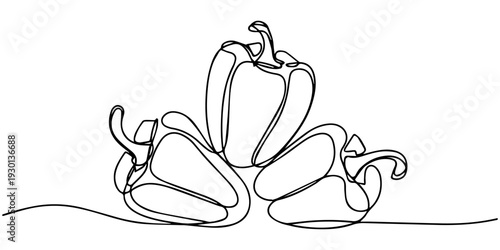 Pepper Symphony: A minimalist line drawing presents three bell peppers, showcasing their elegant forms.