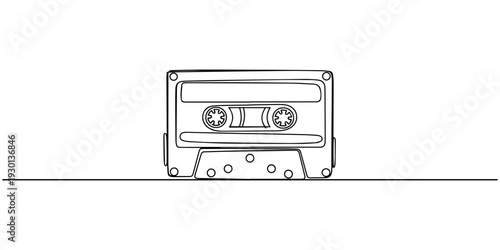 Retro Audio Cassette Line Art: A minimalist line drawing captures the nostalgia of a classic audio cassette tape, evoking memories of vintage music and analog technology.