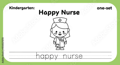 Cute Happy Nurse Character for Kindergarten Learning - Coloring Page